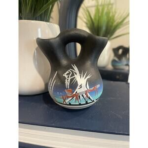 Navajo Hand Painted Wedding Vase Artist Signed Tribal Pottery Art Wedding Gift